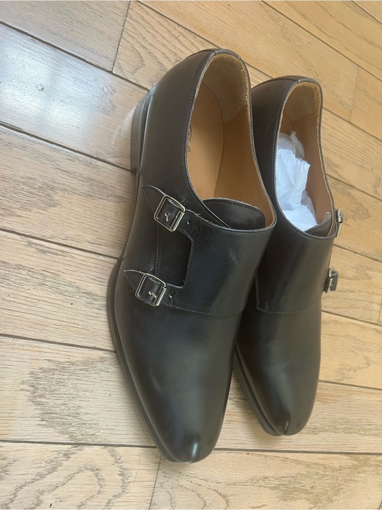 Black Double Monk Strap Leather Dress Shoes - Men main image 5